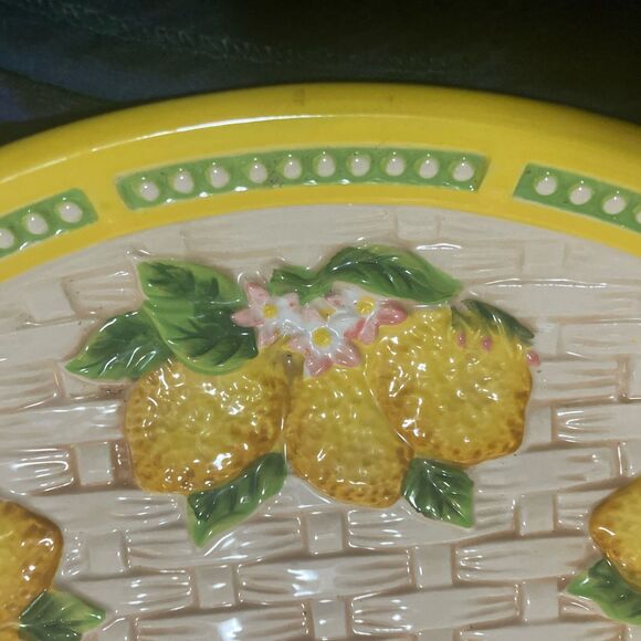 VTG. MCM Temptations Lemon Fruit 15-1/4" Serving Platter W/ Handles & Lemons - Picture 9 of 16
